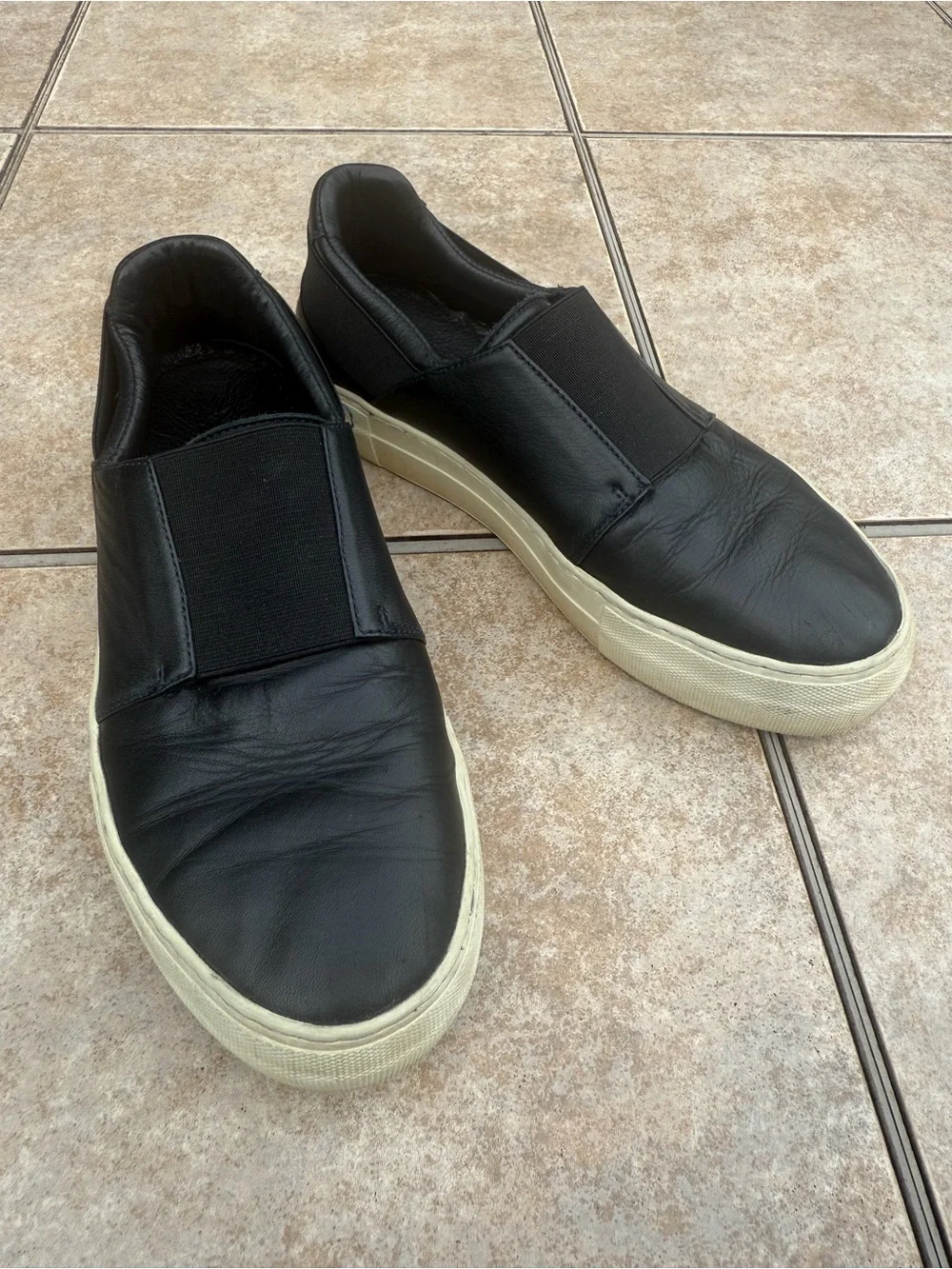 Helmut Lang black leather slip-on sneakers